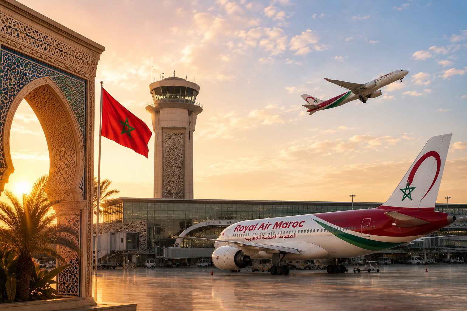 Royal Air Maroc aircraft and Moroccan landscape